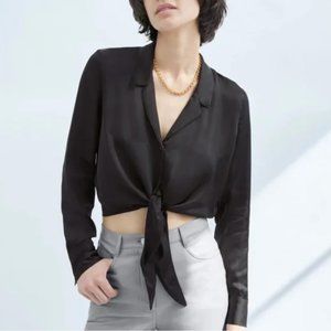 Aritzia Wilfred Tie Front Black Noir Silk Top